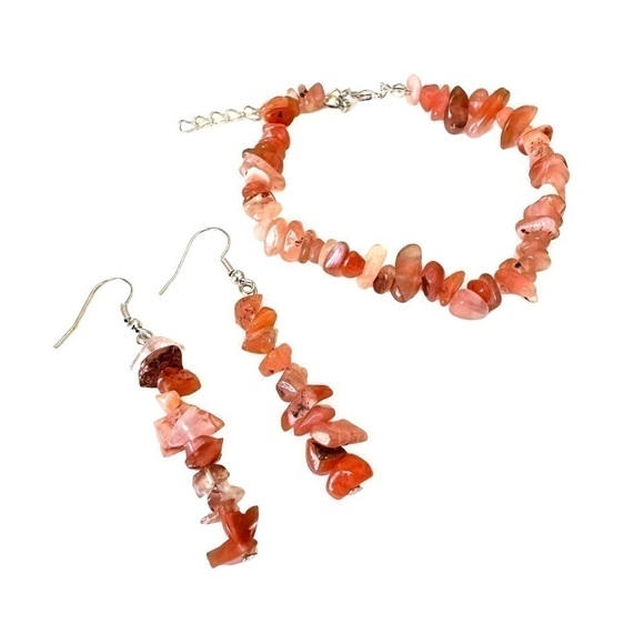 Natural Stone Handcrafted Jewelry Set Boho Bracelet Earrings - Picture 1 of 6